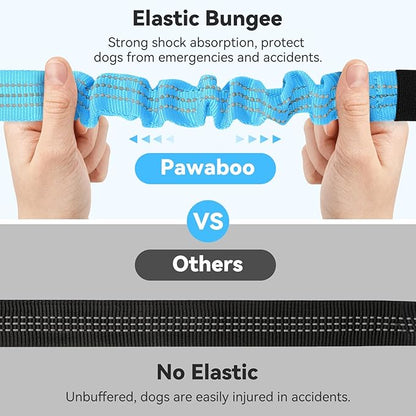 Pawaboo Dog Seatbelt for Car, 3-in-1 Dog Seat Belt Bungee, Shockproof Dogs Tether for Car with Buckle &amp; Hook Latch, Adjustable Reflective Dogs Cars Harness Leash with 360° Lockable Buckle, Blue