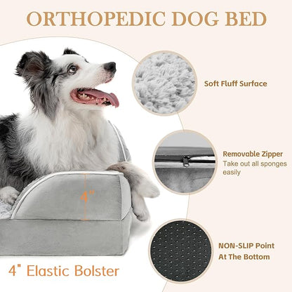 Comfort Expression Medium Dog Beds Waterproof Orthopedic Foam Dog Sofa Beds for Medium Large Dogs Comfy Pet Bed with Washable Removable Cover &amp; Non-Slip Bottom(Medium,Grey White)
