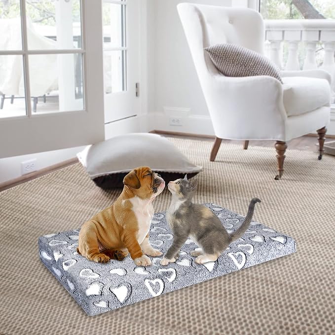 VANKEAN Reversible Dog Crate Mat, Stylish Bed with Waterproof Linings and Removable, Washable Cover, Firm Support Pad for Small to XX-Large Dogs, Grey
