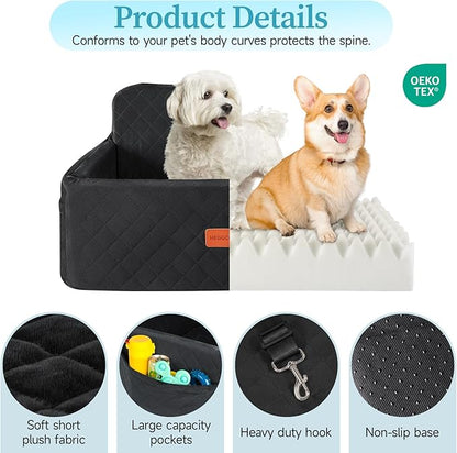 Dog Car Seat for Medium/Large Dogs, Pet Booster Seat for Under 55 lbs or 2 Small Dogs, Detachable &amp; Washable Dog Car Bed for Backseat with 2 Safety Leashes(Black)