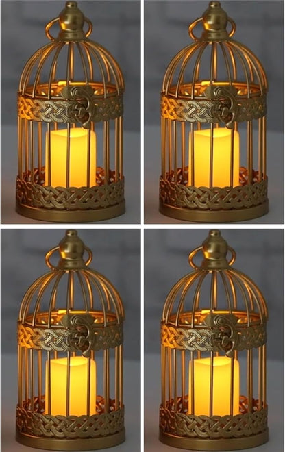 Vela Lanterns Bird Cage Decor Candle Holder Lantern Decorative Wedding Table Centerpiece Decorations, Gold, Small, Set of 4