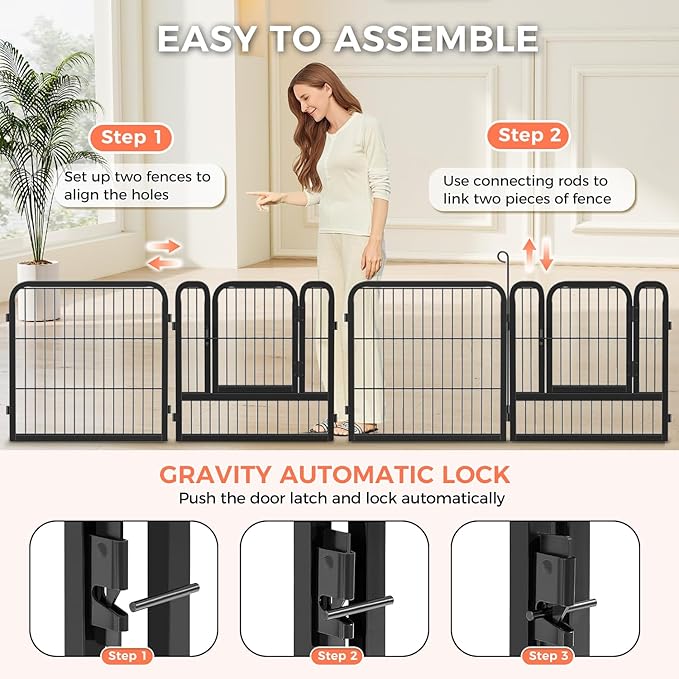 24 Inch 8 Panels Dog Playpen - Metal Pet Exercise Pen for Puppy, Indoor/Outdoor Dog Fence for Yard, Garden, Camping &amp; RV Travel