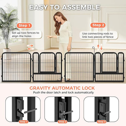 24 Inch 8 Panels Dog Playpen - Metal Pet Exercise Pen for Puppy, Indoor/Outdoor Dog Fence for Yard, Garden, Camping &amp; RV Travel