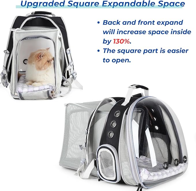 Lollimeow Cat Carrier Backpack, Bubble Dual Expandable Backpack Carrier, Pets and Small Dogs,Airline-Approved, Designed for Travel, Hiking, Walking &amp; Outdoor Use (Dual Expandable-Black)