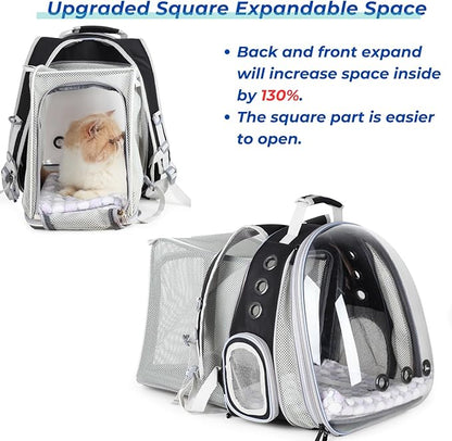 Lollimeow Cat Carrier Backpack, Bubble Dual Expandable Backpack Carrier, Pets and Small Dogs,Airline-Approved, Designed for Travel, Hiking, Walking &amp; Outdoor Use (Dual Expandable-Black)