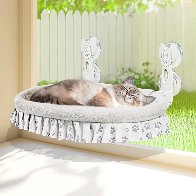 Cat Window Perch for Large Cats - No Tools Needed with 4 Super Suction Cups, Soft Chew-Resistant Fleece &amp; Easy Clean Design