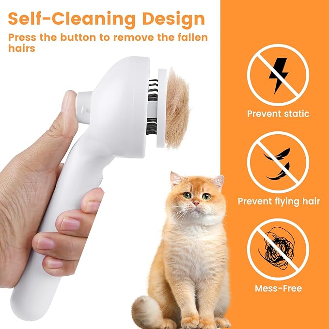 3 in 1 Cat Steam Brush, Pet Steam Brush for Cat Dog Long Short Haired, Pet Spray Hair Removal Comb for Small Animals Shedding &amp; Grooming, Water Mist Spray Brushes with Release Button(White)