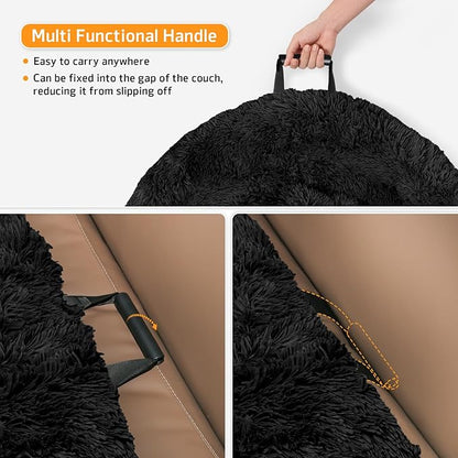GGIB Calming Dog Bed Fluffy Plush Dog Mat for Furniture Protector with Removable Washable Cover for Large Medium Small Dogs and Cats (Medium, Black)
