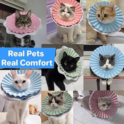 Soft Cat Cone Collar for Cats– Adjustable Lightweight Recovery E-Collar to Stop Licking, Scratching &amp; Biting After Surgery, Comfortable Wound Healing Cone Alternative (Blue, L)