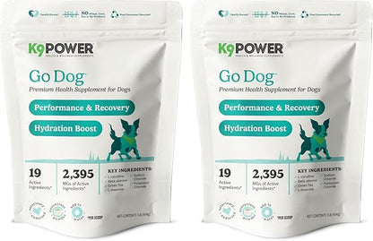 K9 Power Go Dog Hydration &amp; Performance Drink Mix 1 lb - Active Dog Supplement for Muscle Function, Endurance, Recovery, with Electrolytes Support - Pack of 2