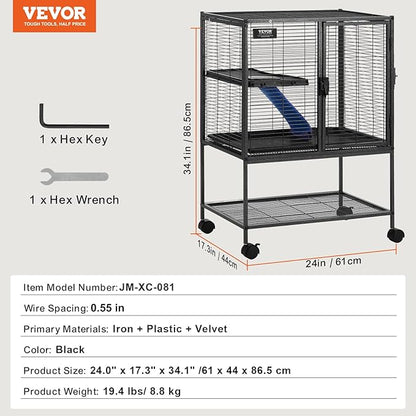 VEVOR 34" Rolling Metal Ferret Cage, Large 2-Tier Critter Nation Cage, Small Animal Cage with Ramps &amp; Tray, Easy to Set up for Pet Mice, Hamster, Guinea Pig, Chinchilla, Squirrel, Hedgehogs, Bunny