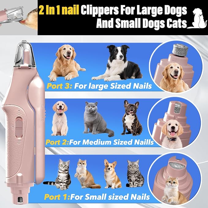 2 in 1 Dog Nail Clippers and Grinder with Lights &amp; Cat Nail Clipper for Large Medium Small Dogs Cats Nail Trimmers USB Rechargeable with 2 LED Lights Dog Claw Care for Non-Black Nails