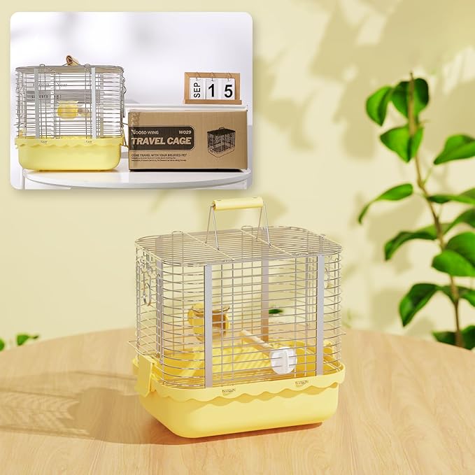 Bird Carrier Travel Cage, Durable Portable Stainless Steel Birdcage with Bird Perch &amp; Feeding Bowl for Parrots Canaries Budgies Lovebirds Conures Cockatiels (Small Yellow)