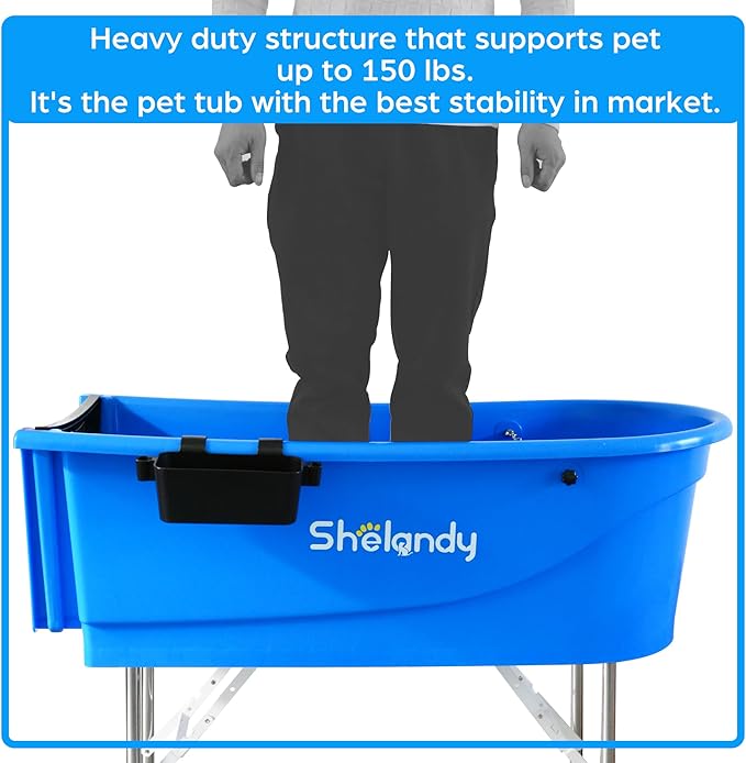 SHELANDY 45" Pet Grooming Bathtub Dog Wash Station | Heavy Duty Bathing Tub (Bathtub &amp; Stairs Combo)