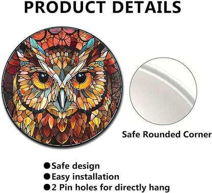 Lygond Metal Sign Tin Sign Circular Stained Glass Owl Metal Garden Signs for Garden 12×12 Inches