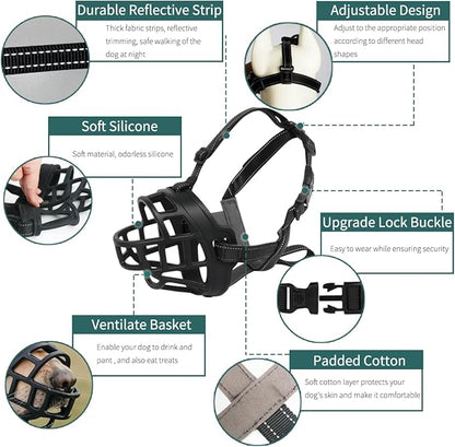 BARKLESS Dog Muzzle, Silicone Basket Muzzle for Small Medium Large Dogs, Soft Cage Mouth Cover Prevent Biting Chewing, Allow Drinking Panting, Suitable for German Shepherd