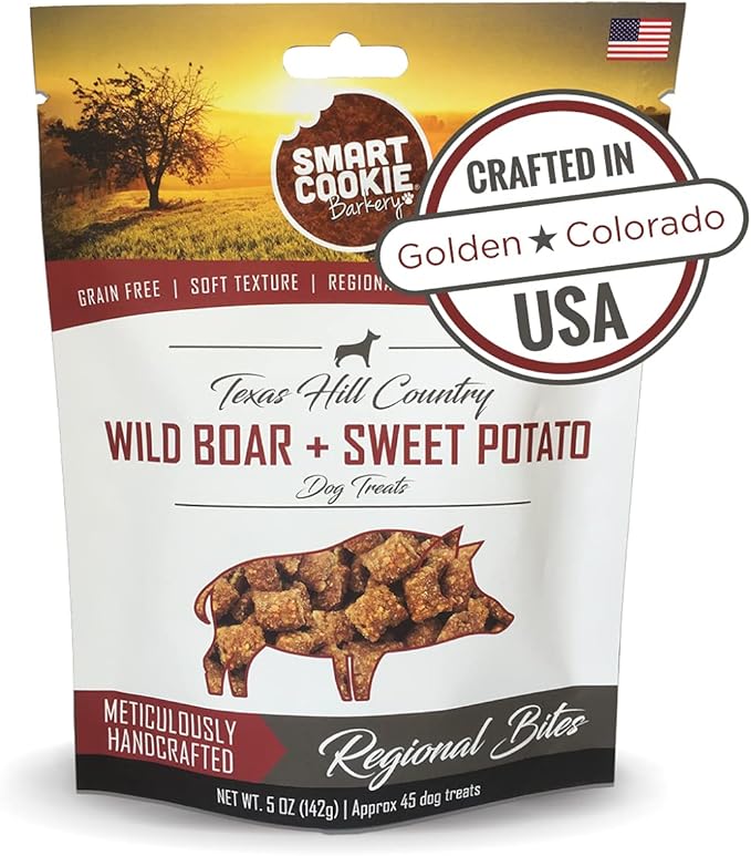 Smart Cookie All Natural Dog Treats - Wild Boar &amp; Sweet Potato - Training Treats for Dogs with Allergies, Sensitive Stomachs - Soft Dog Treats, Chewy, Grain Free, Human-Grade, Made in USA - 5oz Bag