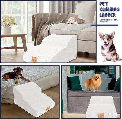 Topmart High Density Extended Foam Dog Ramp&amp;Steps 2 Tiers,11.8" High,Non-Slip Dog Stairs,Soft Foam Pet Ladder with Waterproof Cover,Best for Injured,Older Cats,Pets with Joint Pain