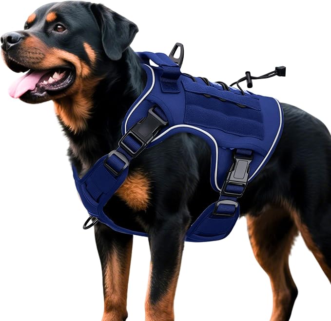 Heavy-Duty Tactical Dog Harness for Large Dogs, No Pull Adjustable Reflective Pet Vest with Molle System, K9 Military-Grade Control for Service Training, Outdoor &amp; 10+ Breeds, Dazzling Blue, X-Large