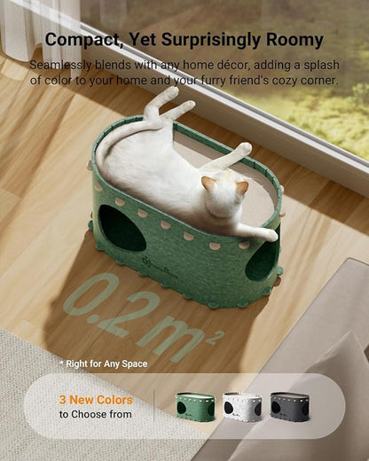 DownyPaws Cat House for Indoor Cats, Cat Bed Cave for Multiple &amp; Large Cats Up to 22 Lbs, Scratch Resistant Peekaboo Cat Caves, Foldable Tunnel Enclosed Bed, PeekaPurr, Forest