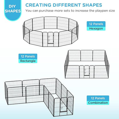 BestPet Dog Playpen Indoor 32 inch 12 Panels Metal Dog Pen Pet Dog Fence Outdoor Exercise Pen with Doors,Pet Puppy Playpen for RV Camping Yard, Black