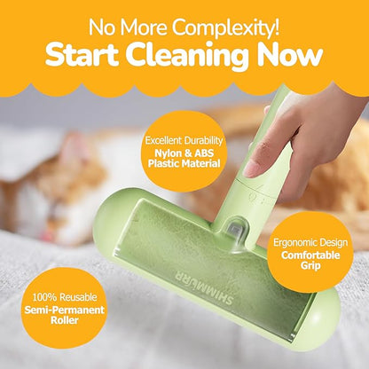 Reusable Pet Hair Remover - Lint Roller for Dog &amp; Cat Fur - for Furniture, Carpet, Clothing - Detachable Handle (Green)