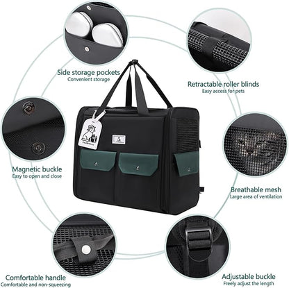 Dog Backpack, Pet Backpack with Breathable Mesh, Pet Travel Carrier with Soft Padded, Reinforced Support, Airline Approved Cat Backpack(Black)