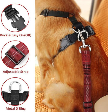 SlowTon Dog Seat Belt Harness for Car, Dog Car Harness Adjustable Mesh Breathable &amp; Dog Seatbelt Safety Tether with Elastic Bungee for Small Medium Large Pets(Red Seatbelt, Single Clip, XXXS)