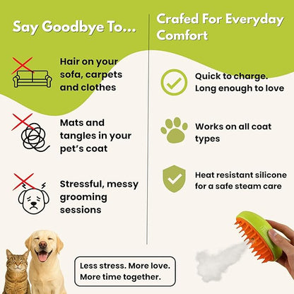 Cat Brush with Steam – Steam Cat Brushes for Indoor Cats | Pet Spray Hair Removal Comb &amp; Relaxing Grooming Tool for Calmer, Happier Cats