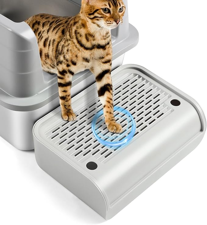 Cat Litter Box Step, Cat Litter Box Ramp Mat with Filter Function for Self-Cleaning Cat Litter Box, Easy to Clean, Cat Pedal Step Stool Ideal for Kitten &amp; Elderly Cats (Light Grey)