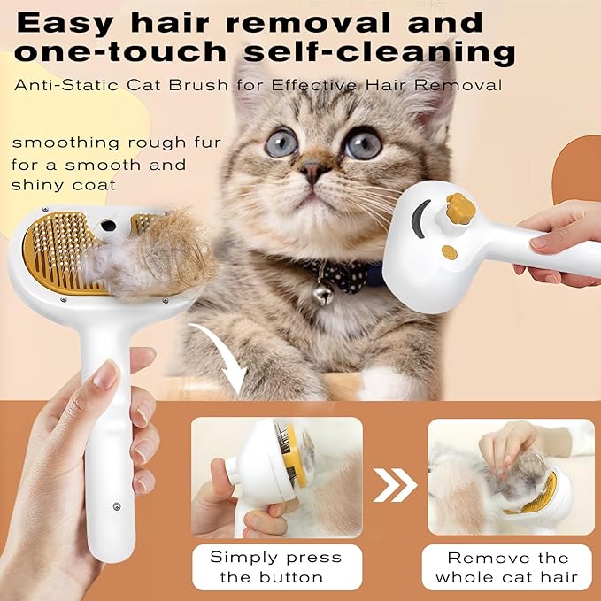 Pet Steam Brush for Dog &amp; Cat – 3-in-1 Spray Hair Removal Comb – Steam Brush for Shedding &amp; Grooming –Spritz Defur Comb–Includes Waterless Shampoo &amp; Eye Wipes
