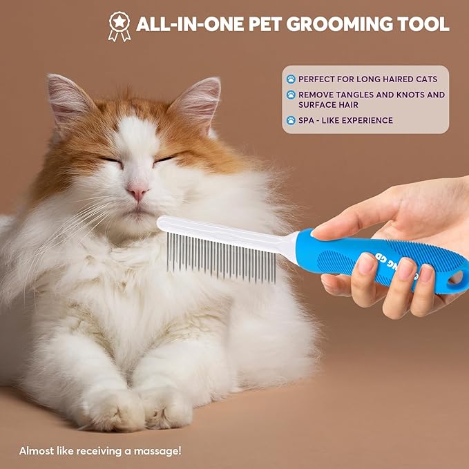 Detangling Pet Grooming Comb for Dogs &amp; Cats with Long &amp; Short Stainless Steel Metal Teeth for Removing Tangles and Knots - Dematting Brush to Detangle Matted Hair