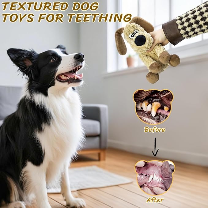 3Pack Squeaky Stuffed Dog Toys- Indoor&amp;Outdoor Playing Toys for Large to Small, Durable Plush Toys to Keep Them Busy- Animal Shape Crinkle Toy