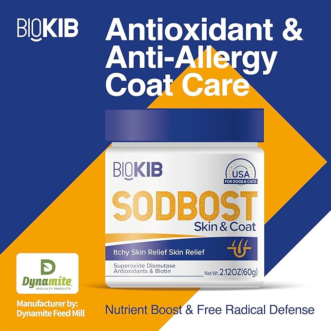 SODBOST Dog Allergy &amp; Itch Relief, Cat Skin &amp; Coat Supplement Powder -SOD Enzyme Skin Relief Formula for Allergy &amp; Itch Relief &amp; Reduces Shedding - Plant-Based, Made in USA - 60 Scoops