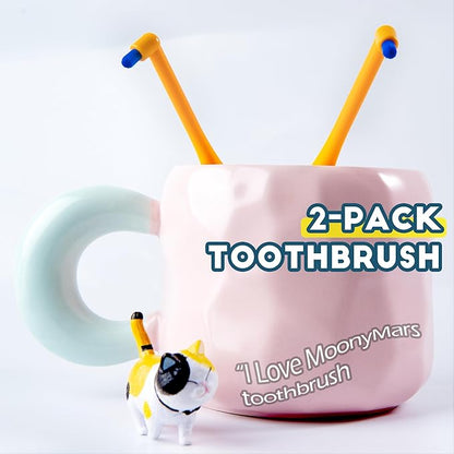 Cat Toothbrush Tuft Head, Small Dog &amp; Puppy Tooth Brushing Kit, Mini Head Teeth Brush for Kitten &amp; Tiny Pet, Doggy Toothbrushes Deep Dental Cleaning, 2 PCS - Orange