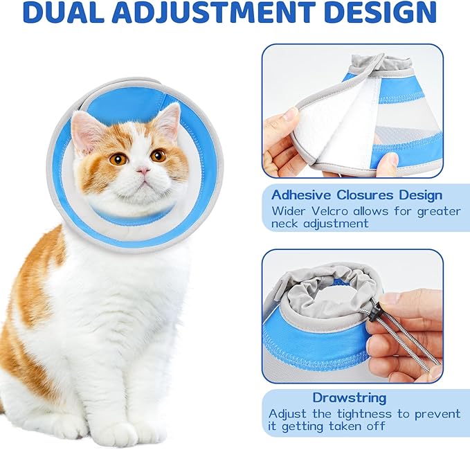 Breathable Air Mesh Cat Cone Collar Soft to Stop Licking, Adjustable, Foldable Lightweight Kitten Cones After Surgery Recovery for Cats &amp; Kittens (Light Blue,M)