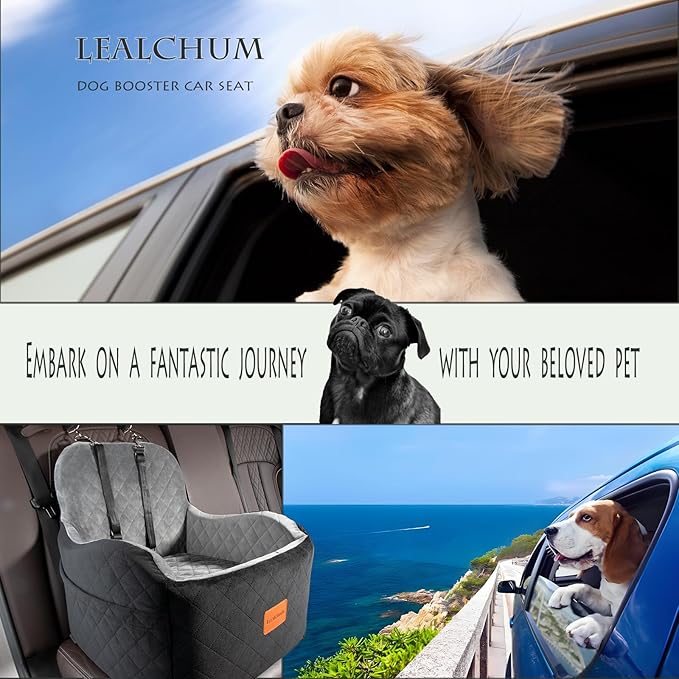 Dog Booster Car Seat for Small/Medium Dogs,6in Elevated Cushion,Fully Detachable and Washable,2 Storage Pockets &amp; 3 Straps,Fits in Front/Back Seat,Easy to Install (Green,Medium)