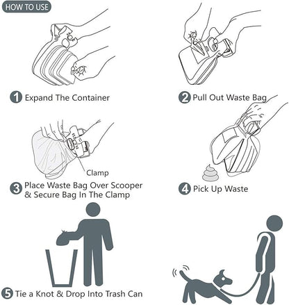 Pooper Scooper, Portable and Handheld Size for Walking Large and Small Dogs Outside Yard or Travel Outdoors, Pup Poop Scoop with Container and 30pcs Pet Waste Bag Attachment