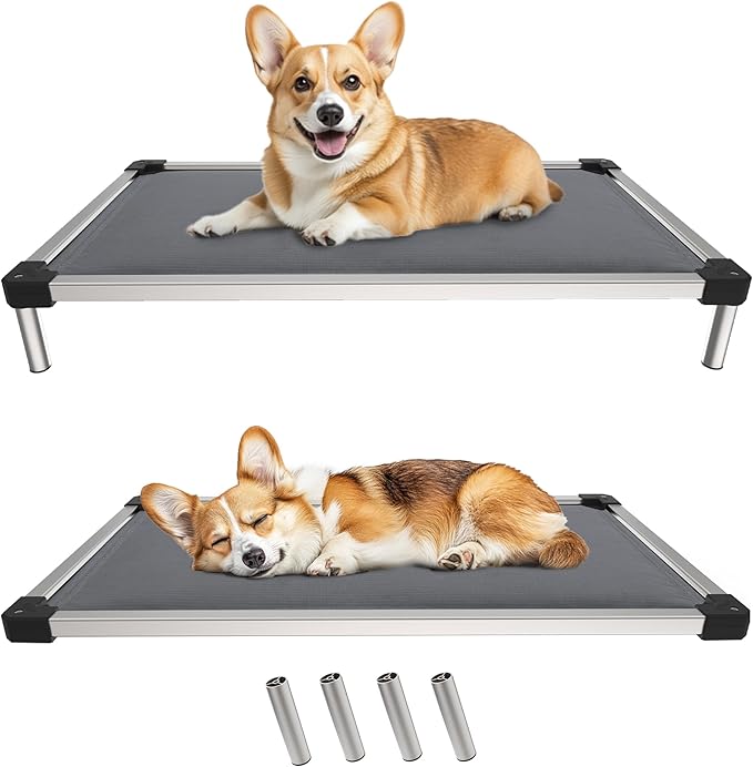 FXW TitanNest Chew-Proof Elevated Dog Bed, Raised Cot for Indoor/Outdoor/Camping Use, Durable &amp; Washable Padded Pet Bed for Medium Dogs, 42.0" L x 27.0" W x 5.0" H, Gray