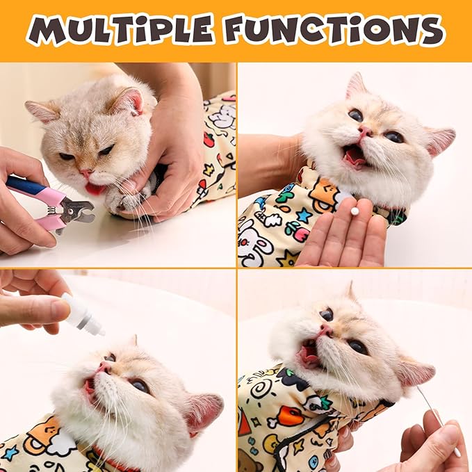 Cat Grooming Wrap, Self-Adherent Soft Cat Blanket to Wrap, Nail Clipping, Anti-Bite, Anti-Scratch, Anti-Escape Calming Wrap (Space, 10-13 lbs)