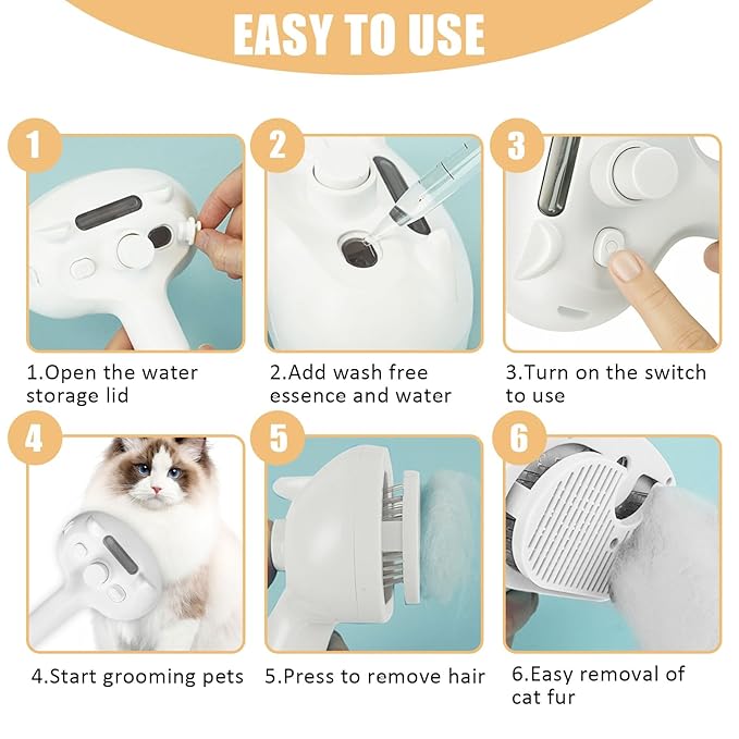 Cat Steam Brush for Shedding, Pet Steam Brush for Dog with Release Button,Anti-Static Pet Spray Hair Removal Comb,Cat Spray Comb for Long &amp; Short Haired Pets,White