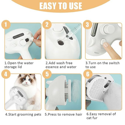 Cat Steam Brush for Shedding, Pet Steam Brush for Dog with Release Button,Anti-Static Pet Spray Hair Removal Comb,Cat Spray Comb for Long &amp; Short Haired Pets,White