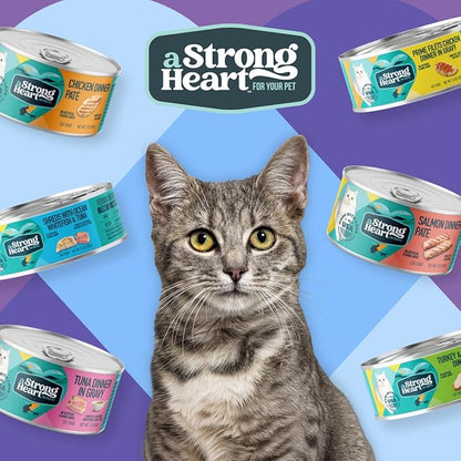 A Strong Heart Canned Wet Cat Food, Turkey &amp; Cheese Dinner in Gravy - 5.5 oz Cans (Pack of 24), Made in The USA with Real Turkey