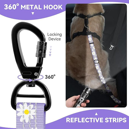 Pawaboo 2Pack Dog Seatbelt for Car, 3-in-1 Dog Car Seat Belt Bungee, Dogs Tether for Cars with Buckle &amp; Hook Latch, Adjustable Reflective Dogs Cars Harness Leash with 360° Lockable Buckle,Light Purple
