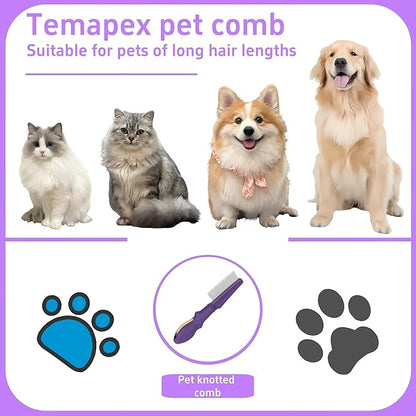 Pet Comb for Grooming Long Haired Cats &amp; Dogs With Stainless Steel Metal Teeth for Shedding and Tangles, Non-slip &amp; Anti-static rubber handle,Safe &amp; Gentle Pet Grooming Comb