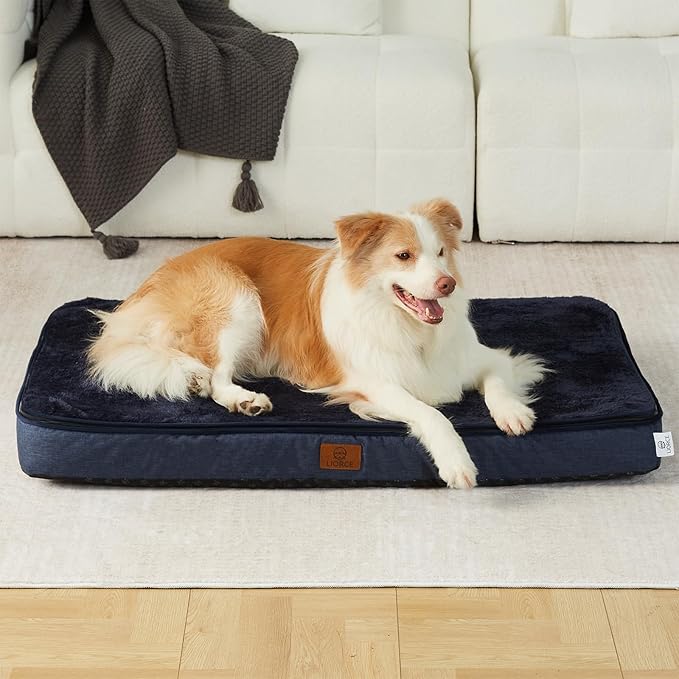 Memory Foam XL Dog Bed - 4” Thick Orthopedic Beds for Extra Large Dogs - Waterproof Dog Bed with Removable Washable Cover &amp; Wrap-Around Zipper - Ultimate Comfort and Easy Maintenance