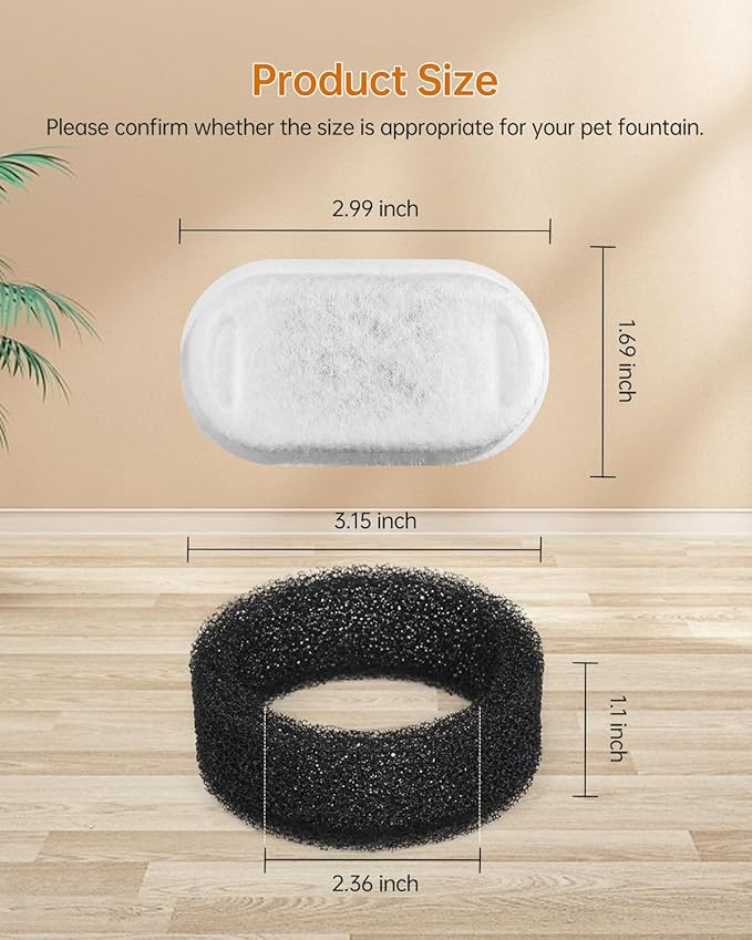 Cat Water Fountain Filter, Filters Replacement for 108Oz/3.2L&amp;67Oz/2L&amp;135Oz/4L Stainless Steel Pet Water Drinking Fountain, Dog Indoor Water Dispenser Fountain Carbon Filter (8 Filters &amp; 8 Sponges)