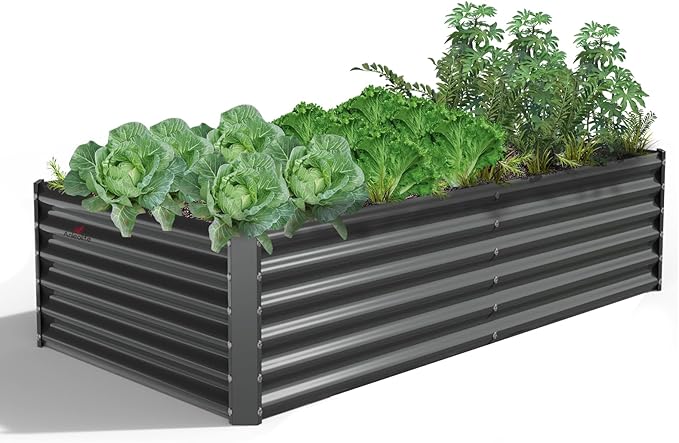 A ANLEOLIFE 6X3X1.5 ft Galvanized Raised Garden Beds Outdoor, Rectangular Metal Planter Box for Planting Vegetables Flowers Herb, Anti-Rust &amp; Easy-Setup, Quartz Grey