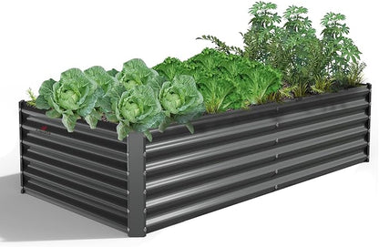 A ANLEOLIFE 6X3X1.5 ft Galvanized Raised Garden Beds Outdoor, Rectangular Metal Planter Box for Planting Vegetables Flowers Herb, Anti-Rust &amp; Easy-Setup, Quartz Grey