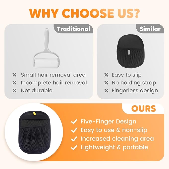 Pet Hair Removal Glove for Cats &amp; Dogs, Reusable Pet Hair Remover Electrostatic Gloves for Couch, Furniture, Carpet